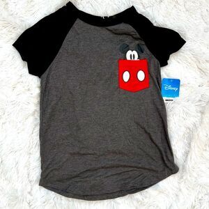 Disney Mickey Mouse Youth Gray Black Pocket T-Shirt Size 7/9 Medium NWT